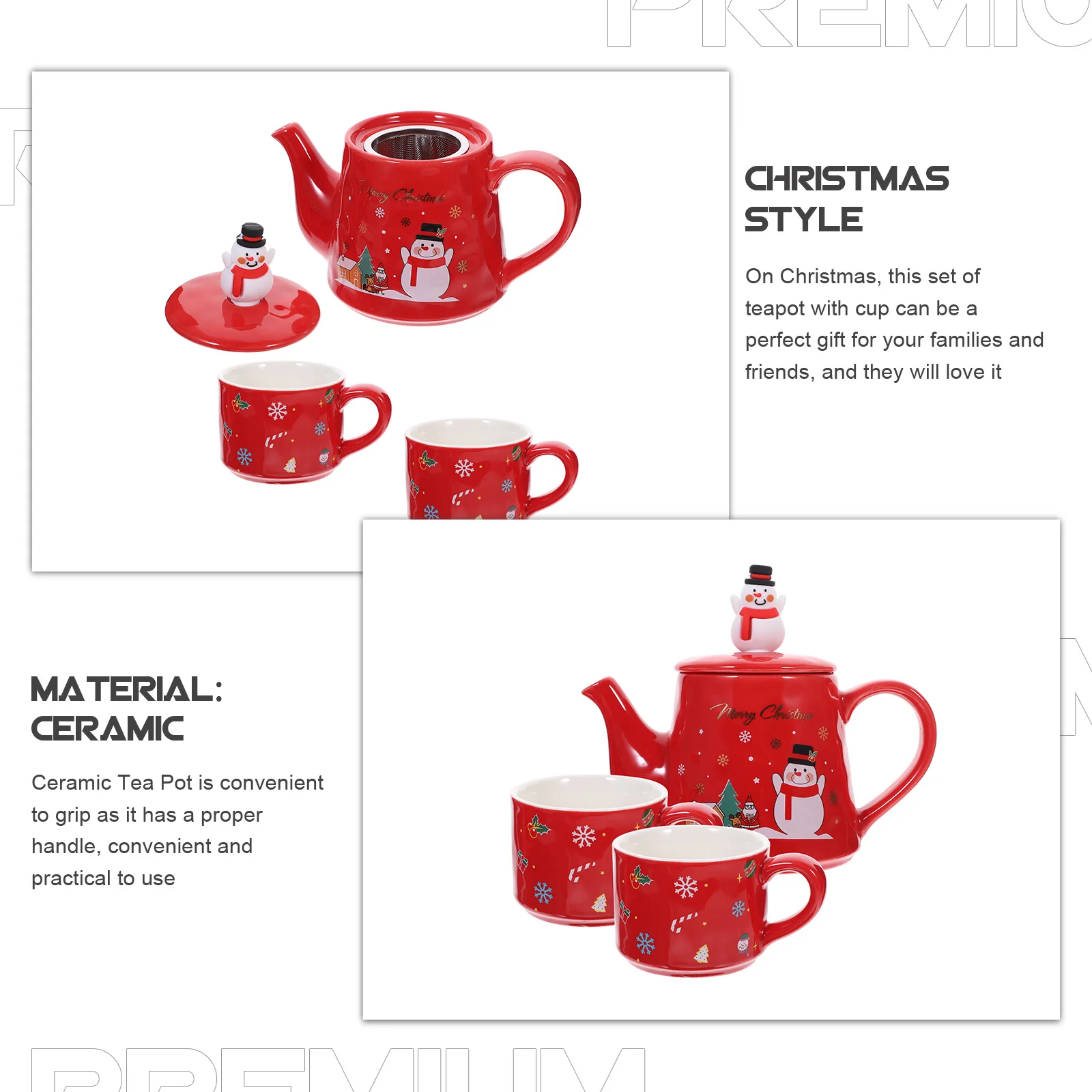 

1 комплект, элегантный рождественский керамический чайник, набор чашек для дома и офиса, праздничный подарок, керамический чайник, винтажный стиль, чайный сервиз