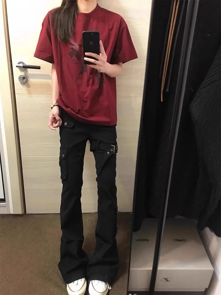 

Cleanfit Bla Workwear Denim Pants Men's American High Street Vibe Big ket Slimming Flared Trousers Straight Leg Jeans