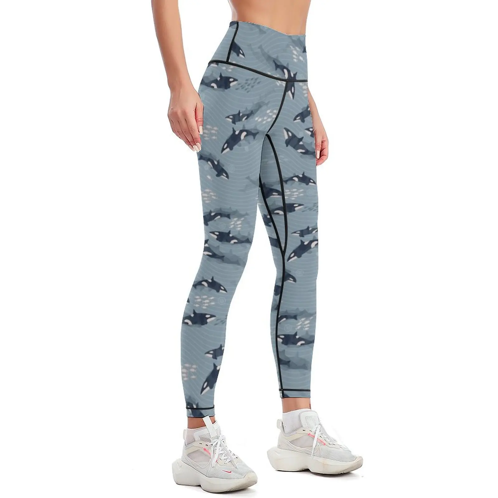 Orca in Motion / blue-gray ocean pattern Leggings sport pants legings for fitness Womens Leggings