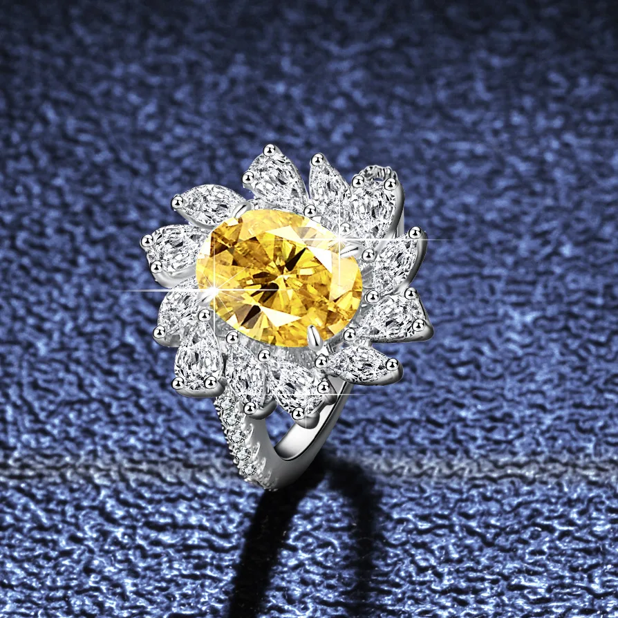 

Alien Moissanite Ring for Women, 18K Gold 2 Carat Egg Shaped Pigeon Egg Champagne Yellow Platinum PT950 Diamond Jewelry