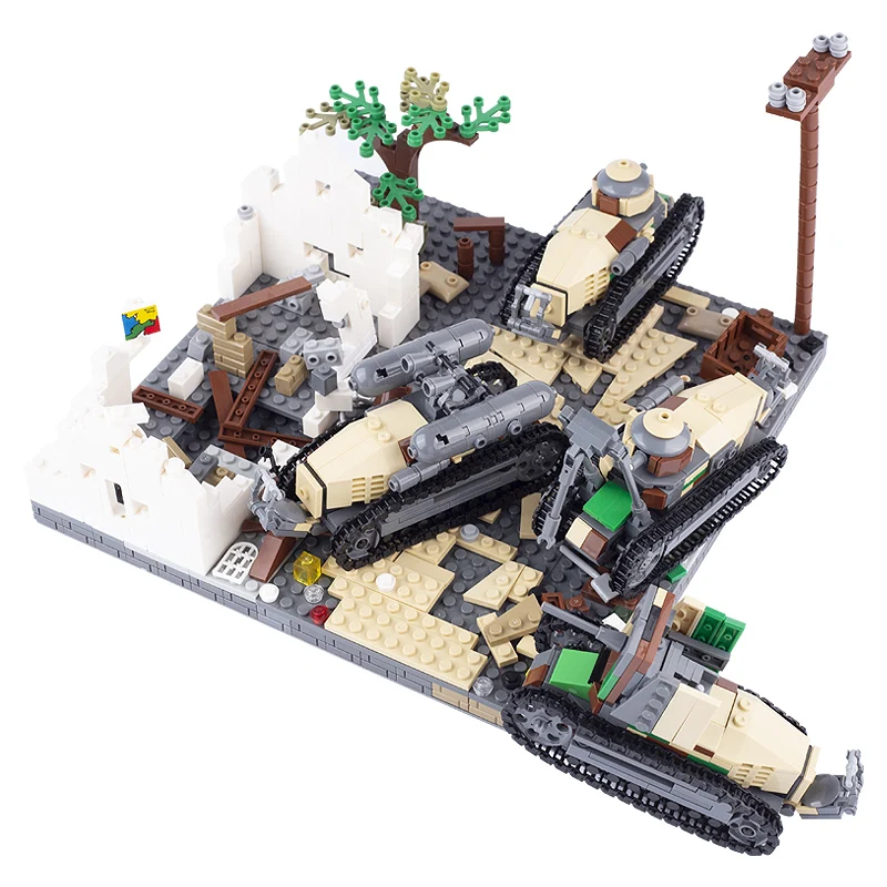 WW1 French Military Light Tank Building Blocks Army Soldier Figures Self-propelled Artillery Model Assemble Bricks Boy Toys Gift