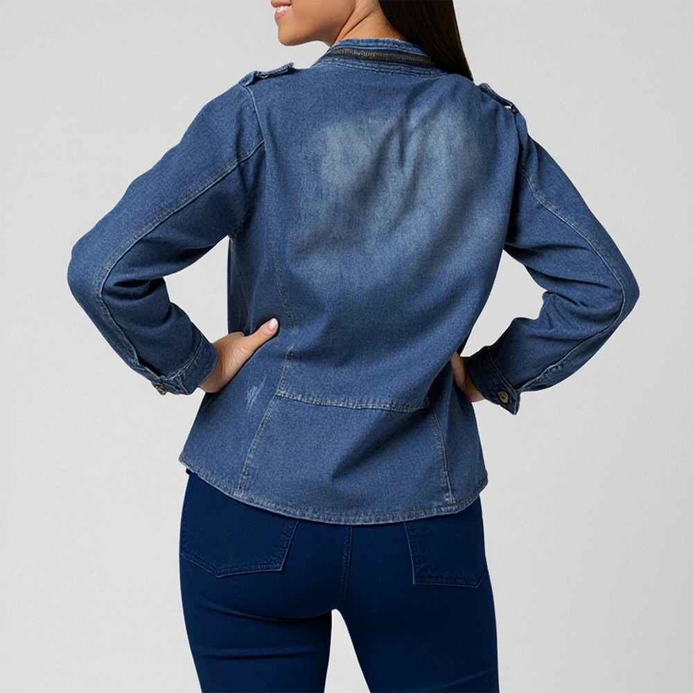 

Женские джинсовые куртки, зима 2025 года, простой дизайн, джинсовое пальто с длинными рукавами и пуговицами спереди