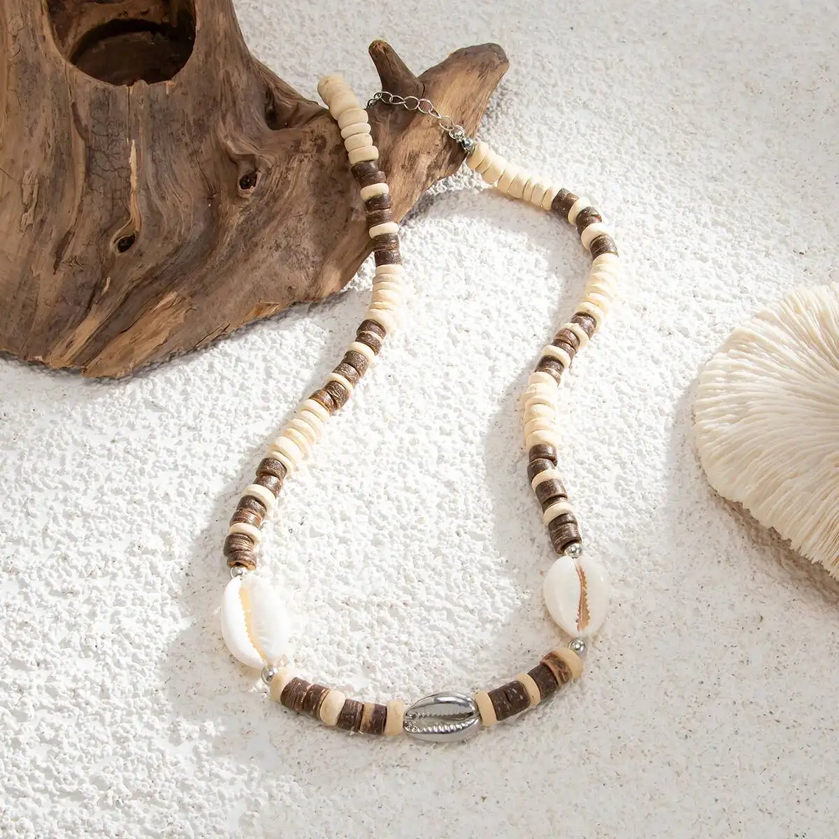 Ingemark Boho coquille de noix de coco perles en bois conque perles chaîne collier pour hommes été plage Vintage réglable tour de cou bijoux quotidiens