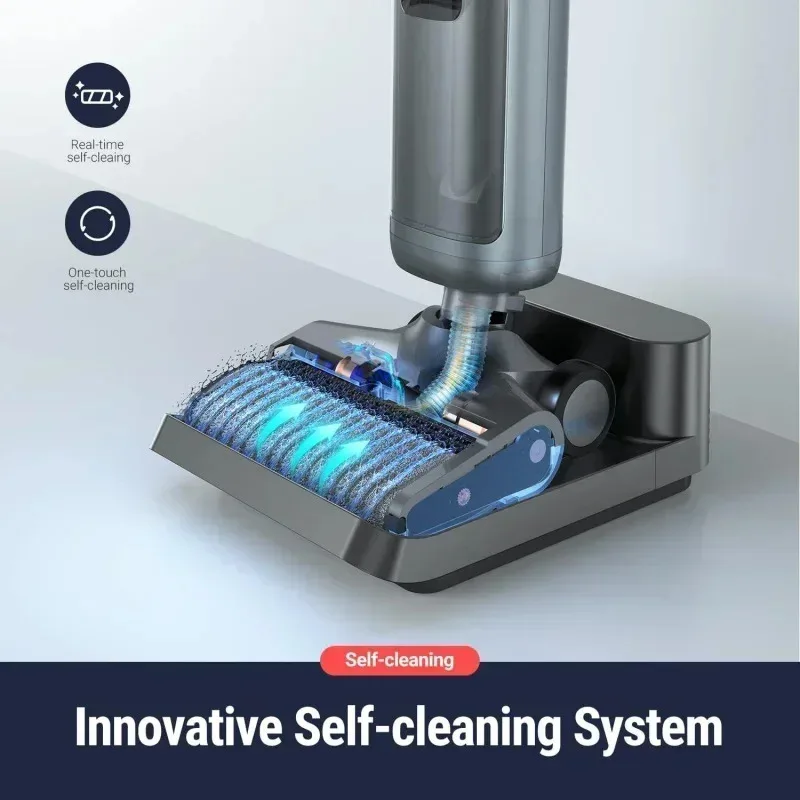 مجموعة ممسحة مكنسة كهربائية رطبة وجافة لاسلكية من TGBFOSOTEK - فريدة من نوعها 180 °    فرشاة مسطحة واسعة الأرضية لشعر الحيوانات الأليفة وبصمات الأقدام والفوضى المنزلية، علي