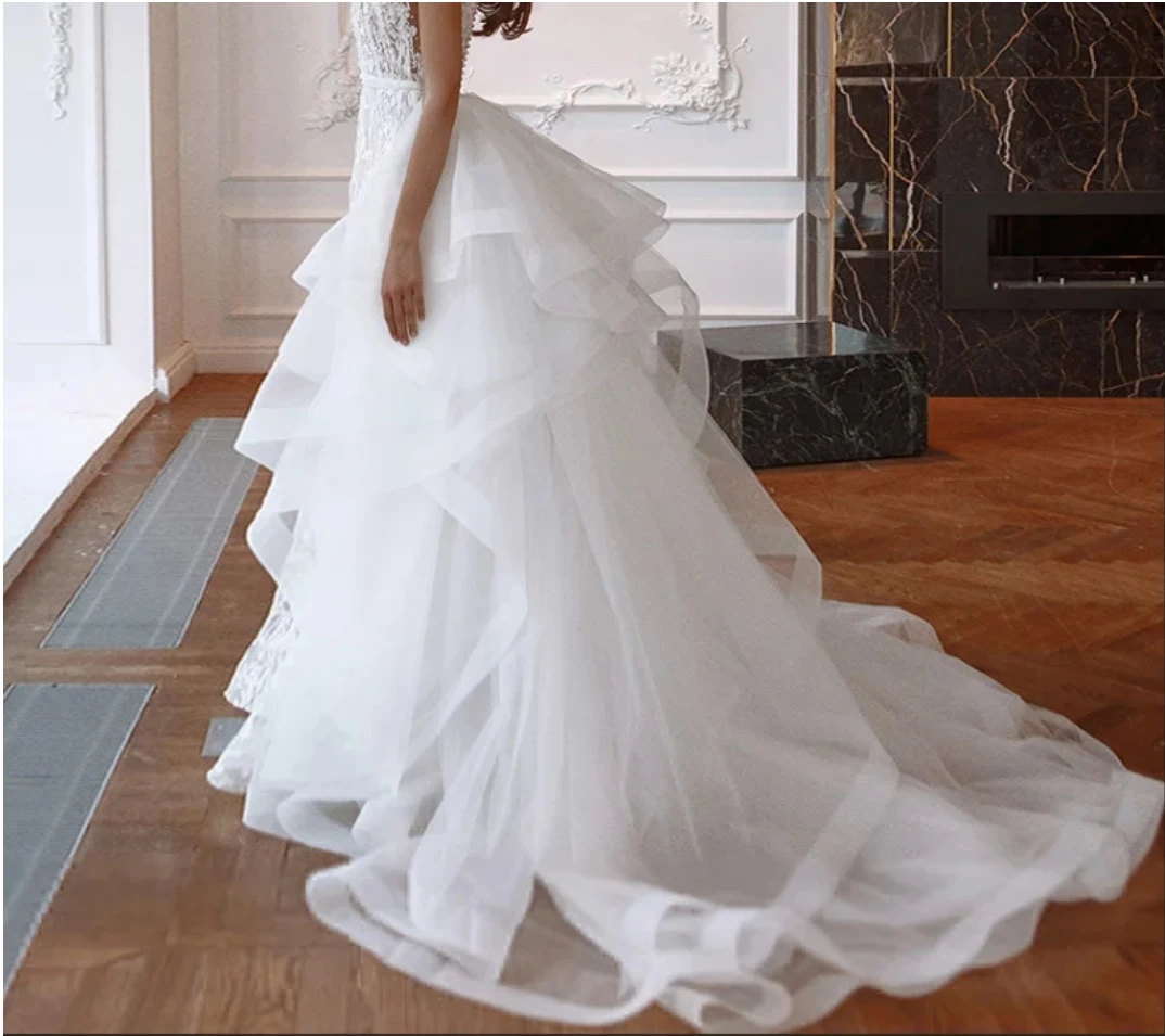 New Women Wedding Detachable Skirt Removable Train White Ivory Tiered Tulle For Dresses Bridal Accessories Custom Made