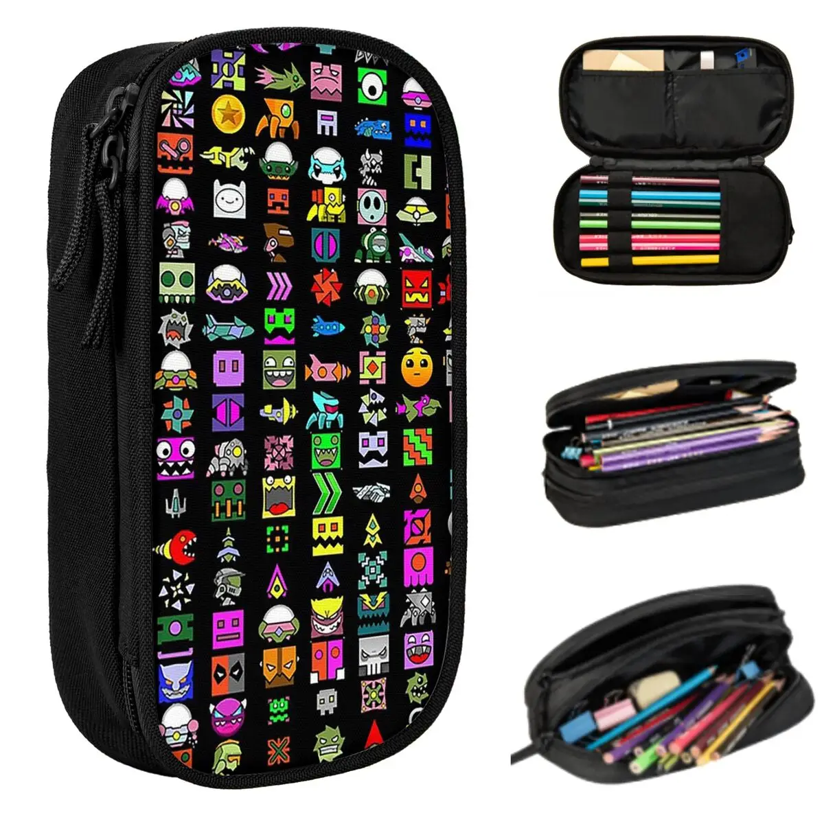 Geometry Dash Game Music Cute Geometric Pencil Case for Students School Pen Box Pencil Bag Stationery Supplies Pen Holder Bag
