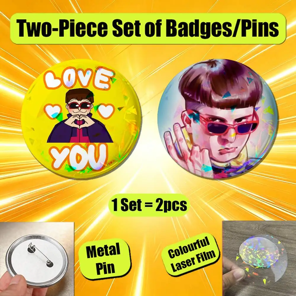 For Oliver Tree Badge Pin Insignia 2 Pcs Set Round Button Emblem Laser Film Hats 58mm Custom