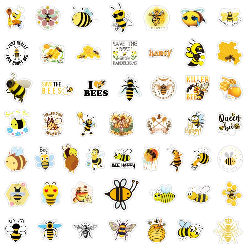 10/50/100pcs Cartoon Bee Animals Cartoon Stickers Graffiti for Car Motorcycle Skateboard Travel Luggage Phone Cup Notebook