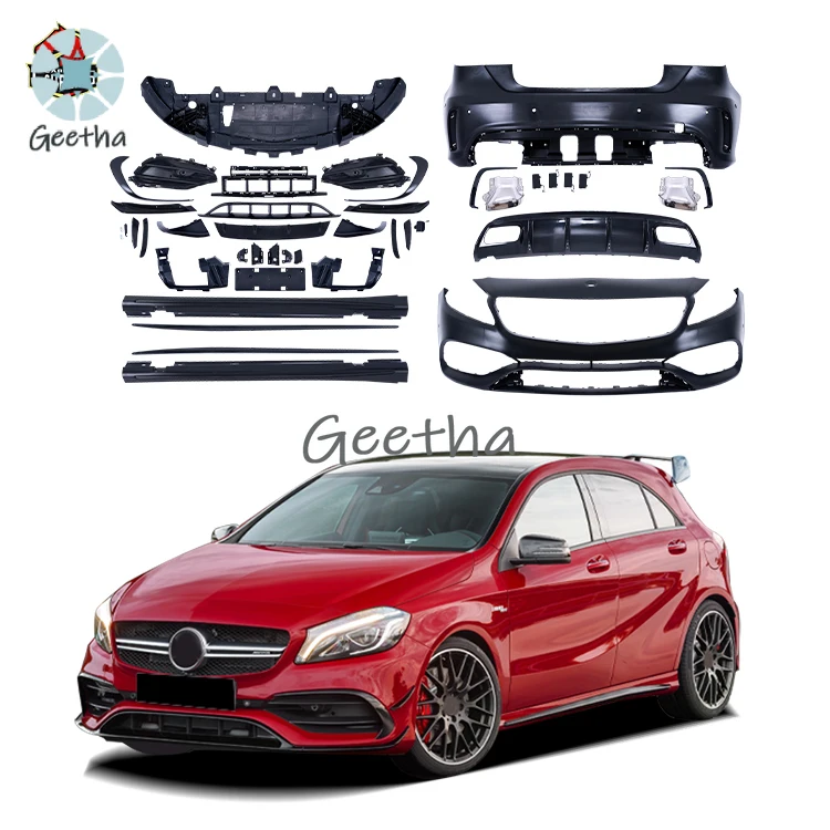 

Quality Assurance PP Material Body Kit for Mercedes Benz a Class W176 Upgrade to A45-Style Car Bumpers Front Lip Side Skirts