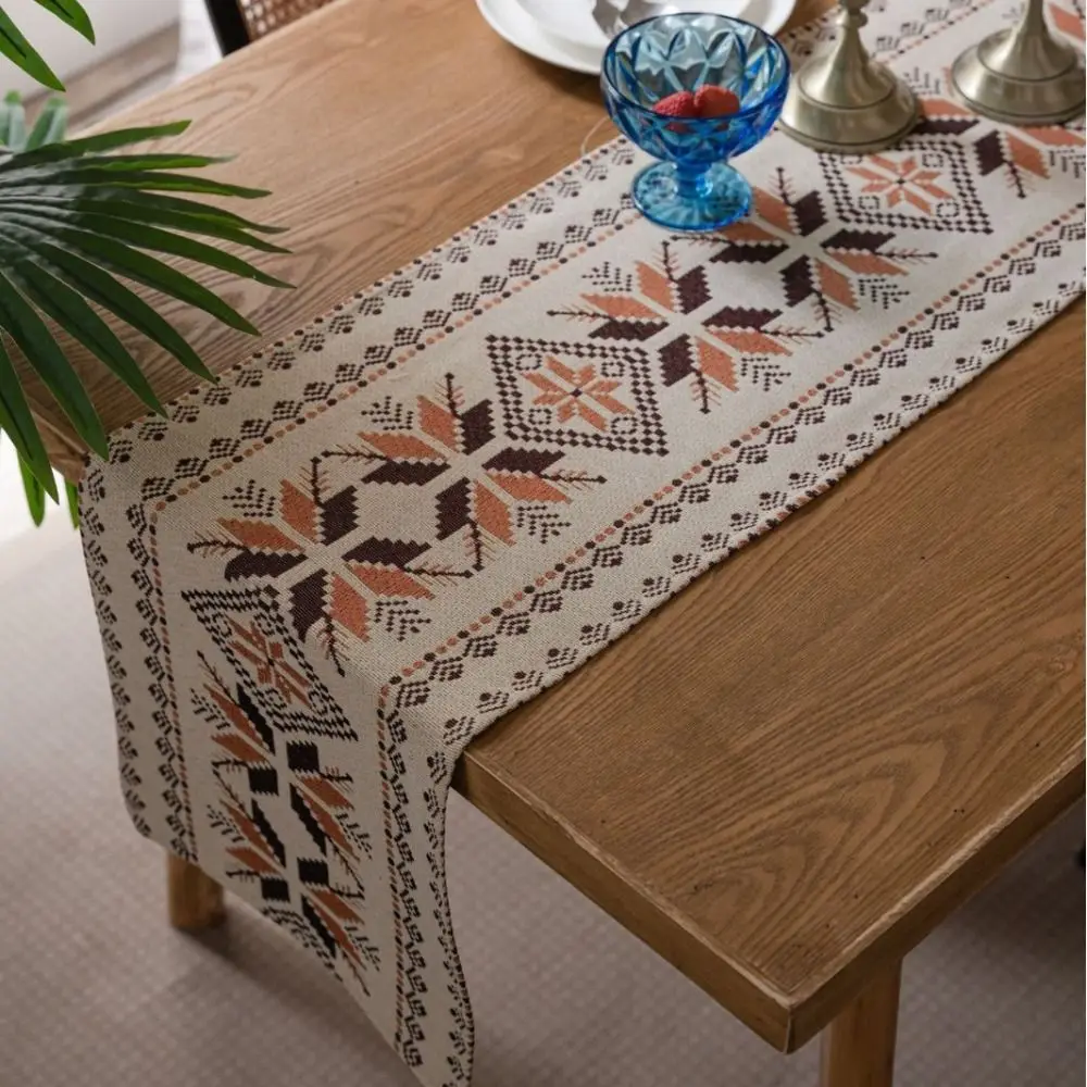 

Table Decor Linen Cotton Linen Table Runner Rectangular Snowflake Pattern Tablecloth Anti-stain Table Cover Dining Table