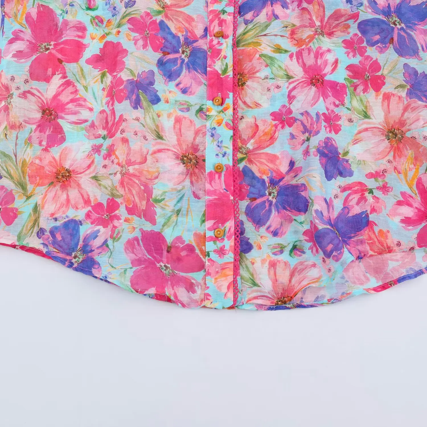 Sommerliche Bluse mit Blumenmuster im Strandstil für Damen, 3/4-Armel, atmungsaktiv, vielseitig, für Büro, Freizeit und Alltag. – Detail 9