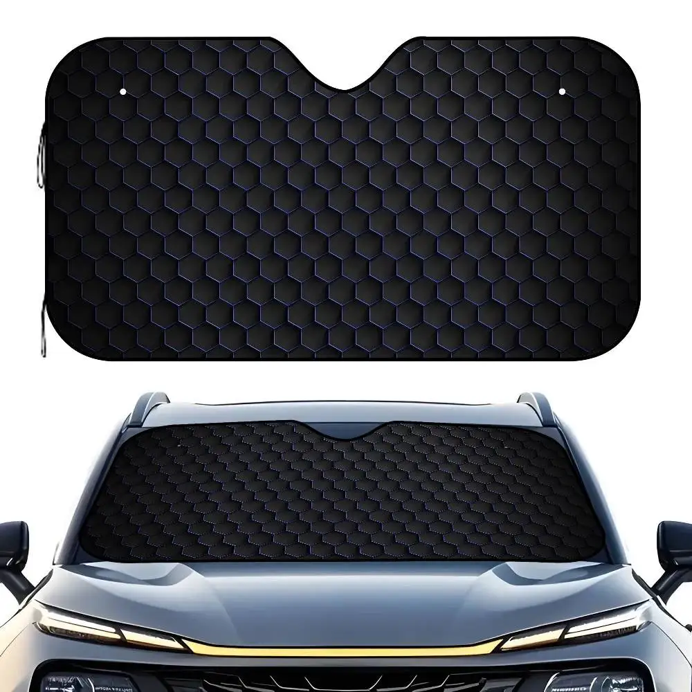 Honeycomb Texture Print Car Windshield Sunshade UV Protection Heat Insulation Portable Foldable Universal Front Sun Visor