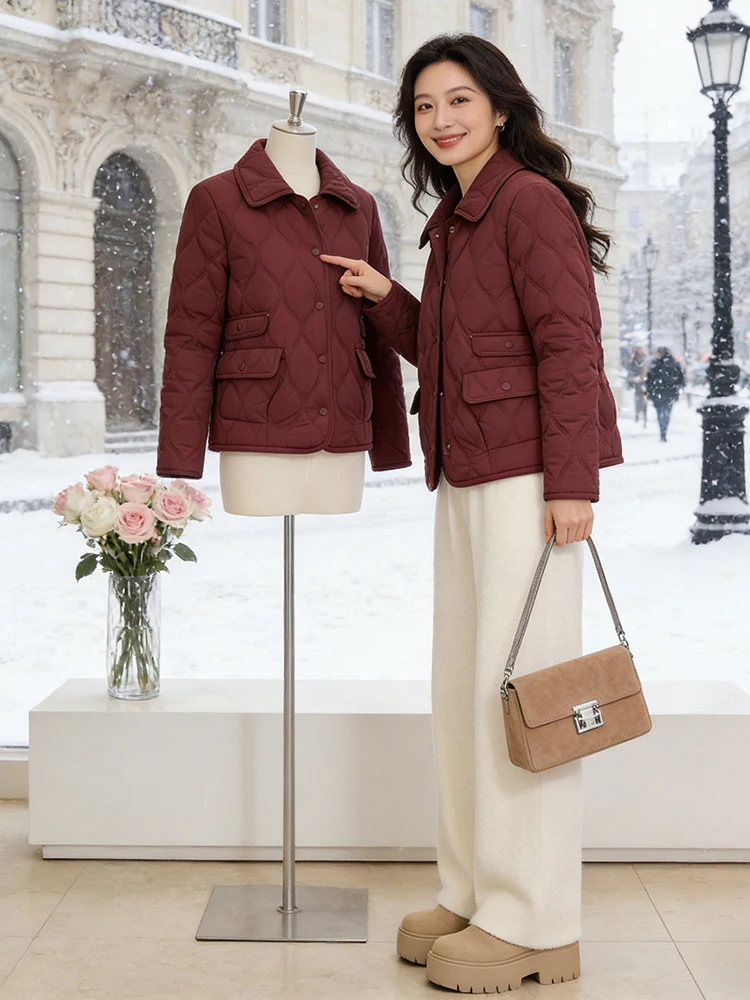 韓国風通勤用またはシックな女性用ジャケット2025冬綿入りダウンコートカジュアルシックなスリム暖かいロングコート