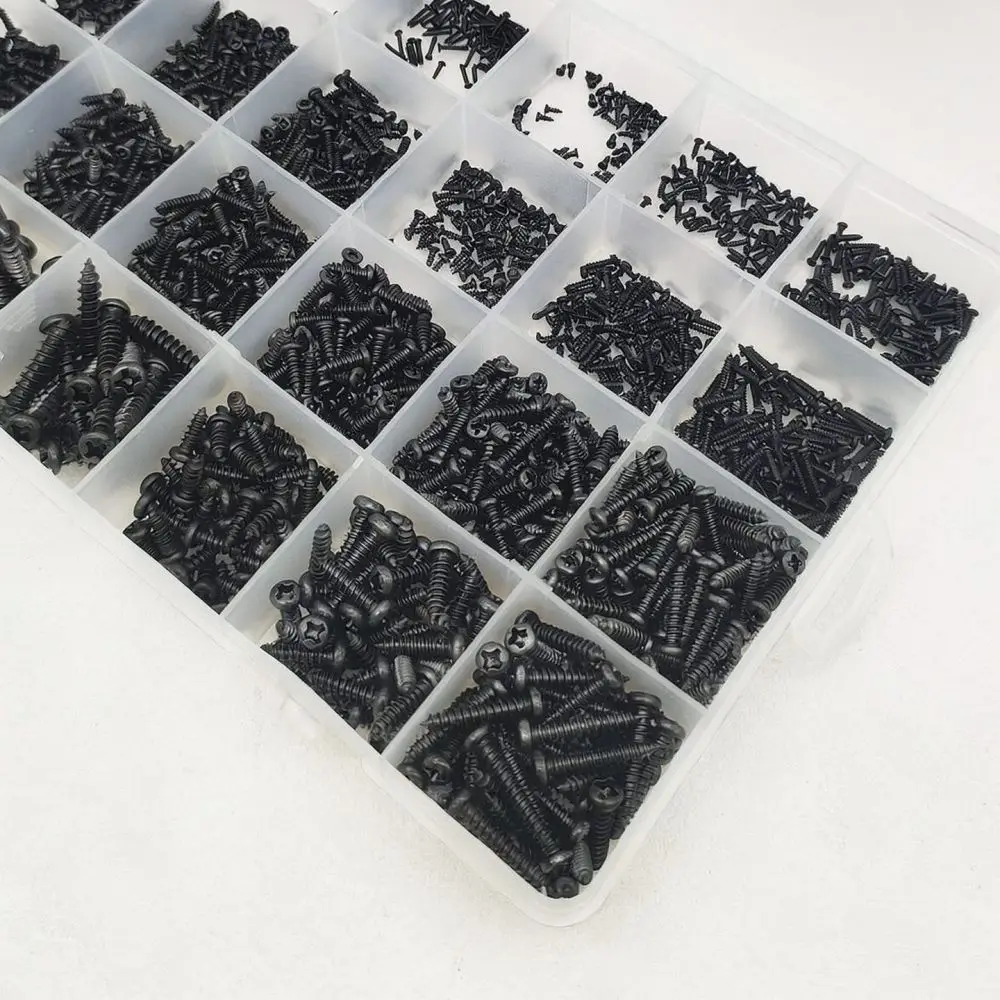 Assorted Micro Self Tapping Screws Set Black Pan Head Cross Drive Fasteners For Eyeglasses Watch Computer Repairing