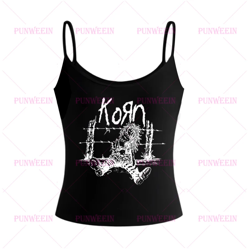 Vintage Harajuku Punk letter Graphic Y2k Aesthetics Sleeveless Tank Top KORN Goth Grunge Crop Tops Rock Print Baby Tank Emo girl