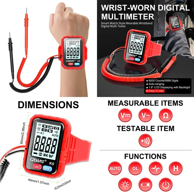 Smart Watch Style Wearable Wrist Strip Wrist-worn Digital Multimeter Multi Tester Meter Measurable DCV ACV Resistance