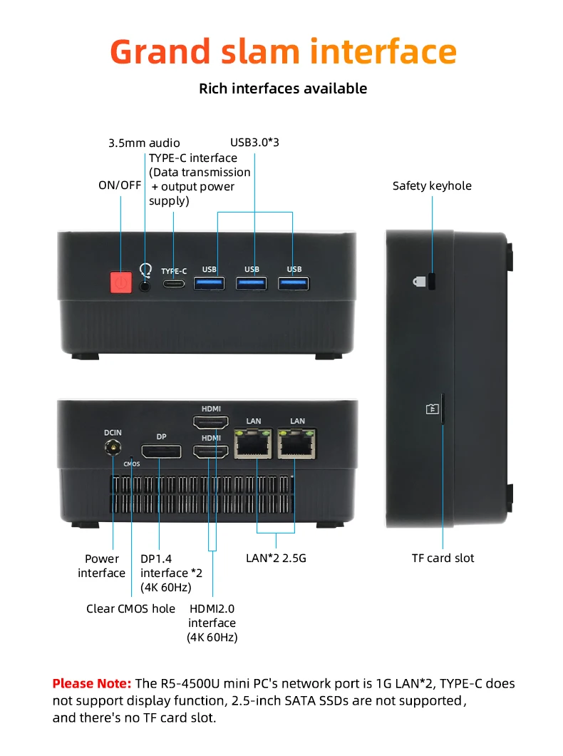 TexHoo 미니 PC 컴퓨터 게임 AMD Ryzen7 4800H 포켓 듀얼 HD-MI LAN WIFI6 NUC Office DDR4 NVMe 4 디스플레이