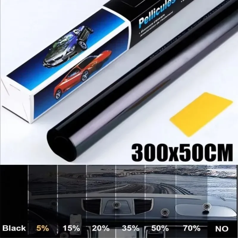Feuilles noires pour vitres de voiture, 3M x 50CM, Film teinté pour vitres de maison, protection solaire UV, Films autocollants, boîte en coton perlé