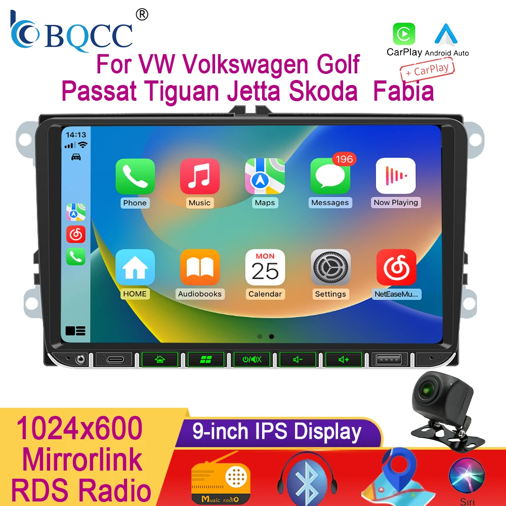

BQCC 9'' Car Stereo for VW Volkswagen Golf Polo Tiguan Passat RDS Carplay Touch Screen Multimedia Player Head Unit
