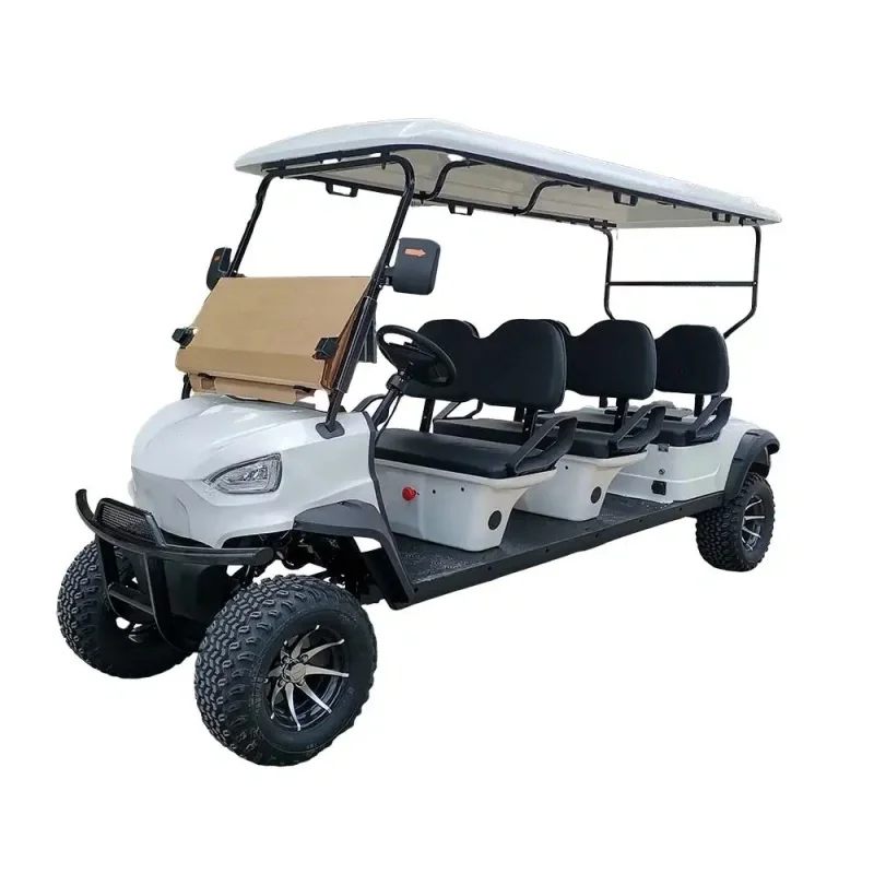 2 Rows 4 Seater Gas or Battery Powered Cart With Roof Ambient Light Farm Off Road Golf Car 60V 72V Lithium Battery