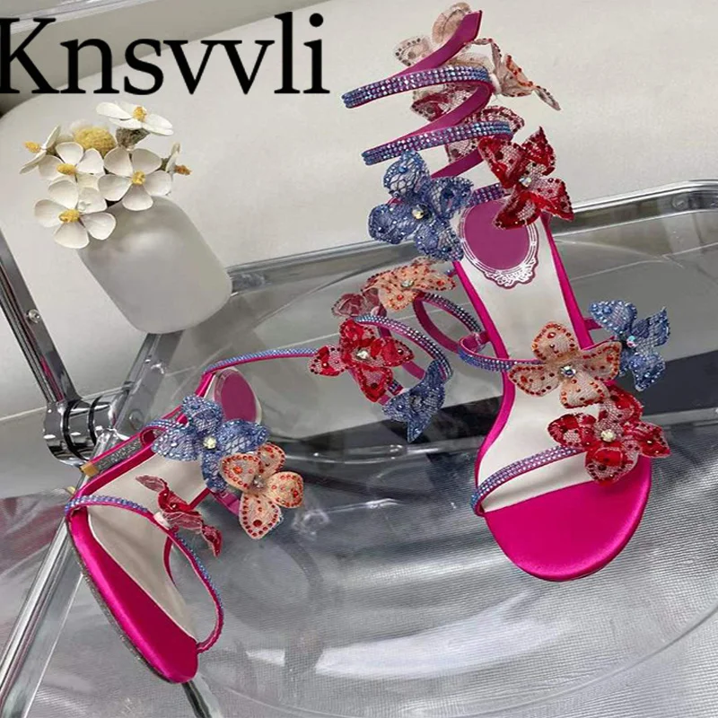 

Summer Stiletto Sandals Women Crystal Snakelike Ankle Strap Thin High Heeled Sandals Lady Wedding Party Heels Shoes Woman