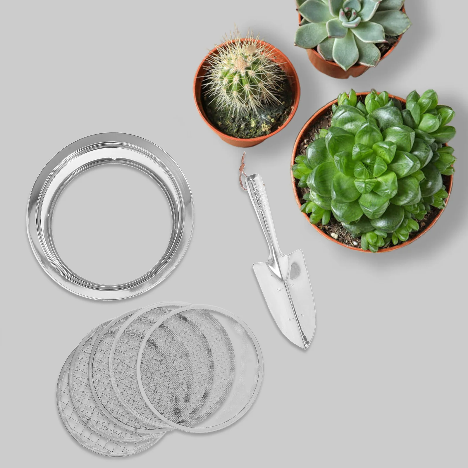 

1Set Stainless Steel Garden Sifter Set Efficient Debris Rocks Separation Compost Sieve Multiple Mesh Sizes Garden Sieve