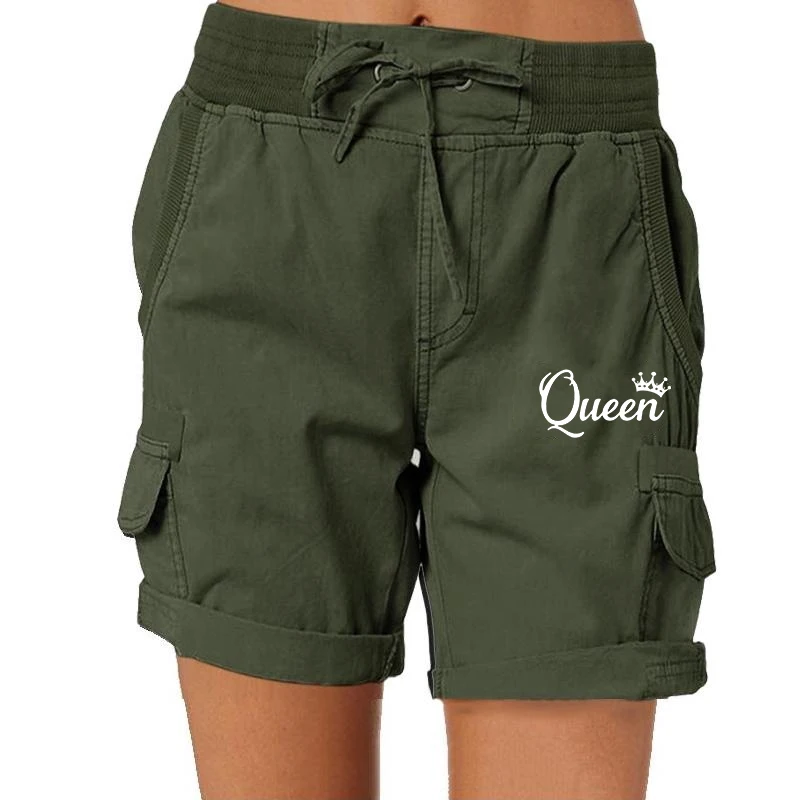 Damen Cargo Shorts Königin gedruckt Sommer lässig Kordel zug elastische Taille aktive Shorts Arbeit Shorts Wandern Outdoor Strand Shorts