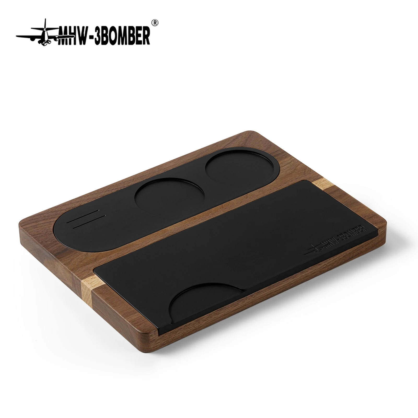 

MHW-3BOMBER Espresso Tamping Station 51/53/58mm Universal Wooden Portafilter Tamping Holder with Silicone Mat Coffee Accessories