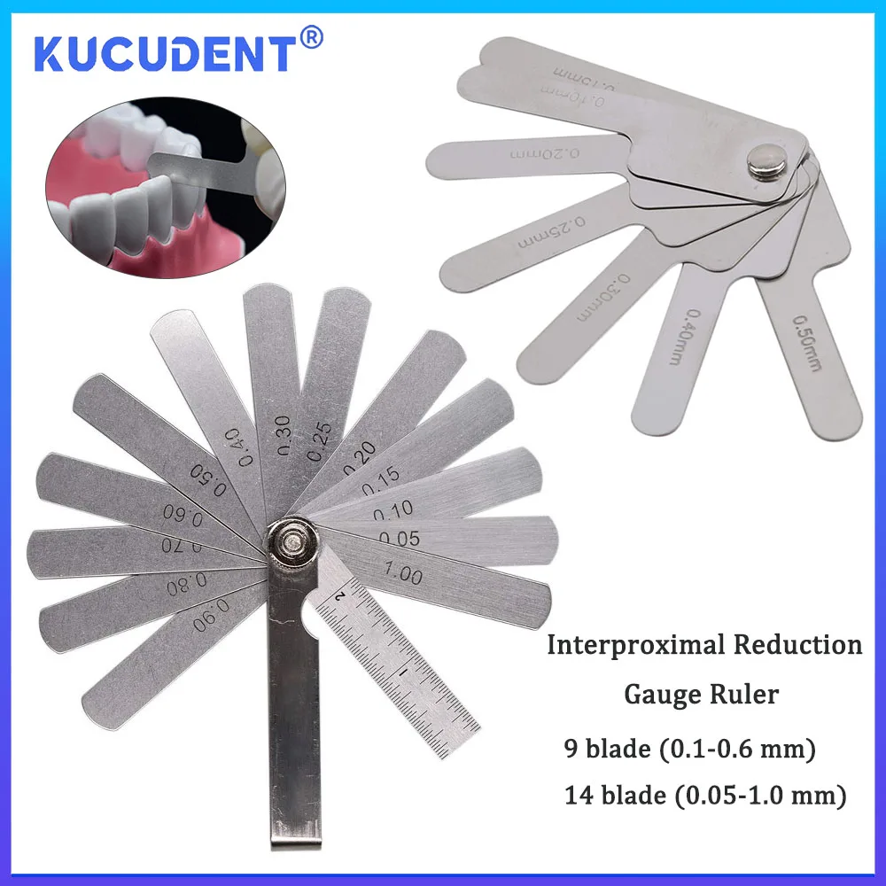 KUCUDENT Dental Proximal Gap Measuring Ruler Measuring 9/14 Blade Autoclave Tooth Gaps Stainless Steel Orthodontic Plug Ruler