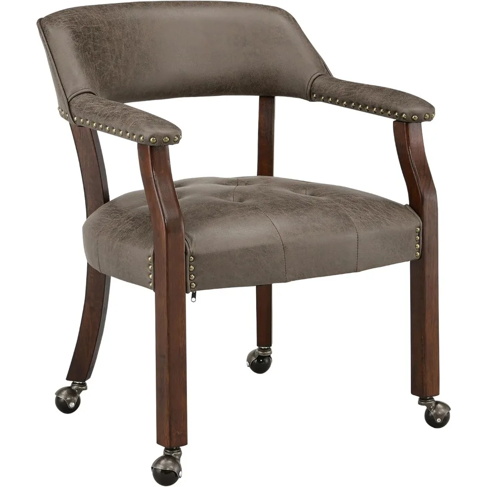 Sillas de comedor grandes con ruedas y brazos, sillas de comedor con ruedas, sillas de póker, sillas de escritorio de oficina de madera maciza, 26"D