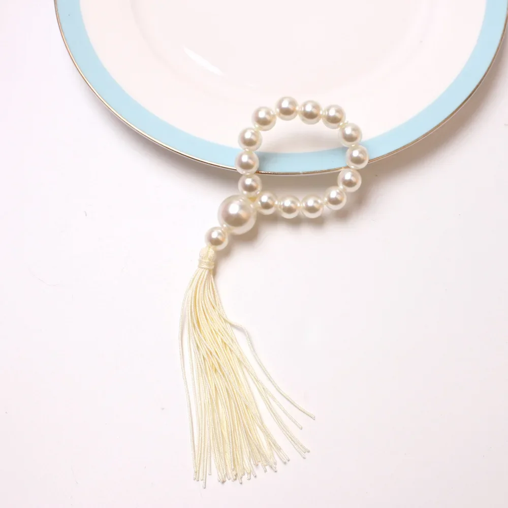 

12PCS Wedding Easter Napkin Rings,Pearl Tassels Napkin Buckles,for Dinner Parties Dining Event Design Table Decoration Holder