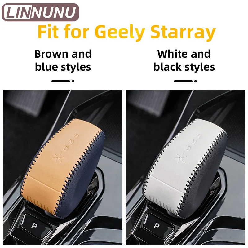 LINNUNU Fit for Geely Atlas 2nd Gen Starray 2024 Car Gear Shift Lever Cover Armrest Box DIY Hand Sewn Gear Shift Lever Cover