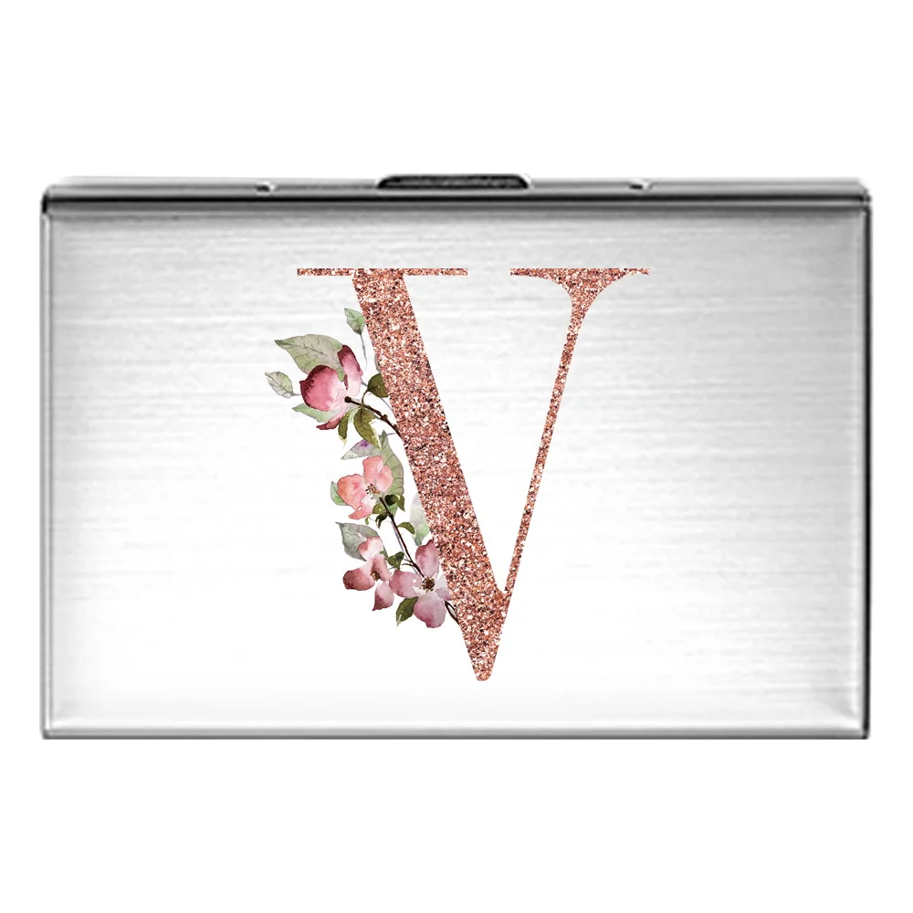 New Ultrathin Metal Card Holder for Both Men and Women Rose Gold  Letter Print Pattern Mini Credit Card Protection Case