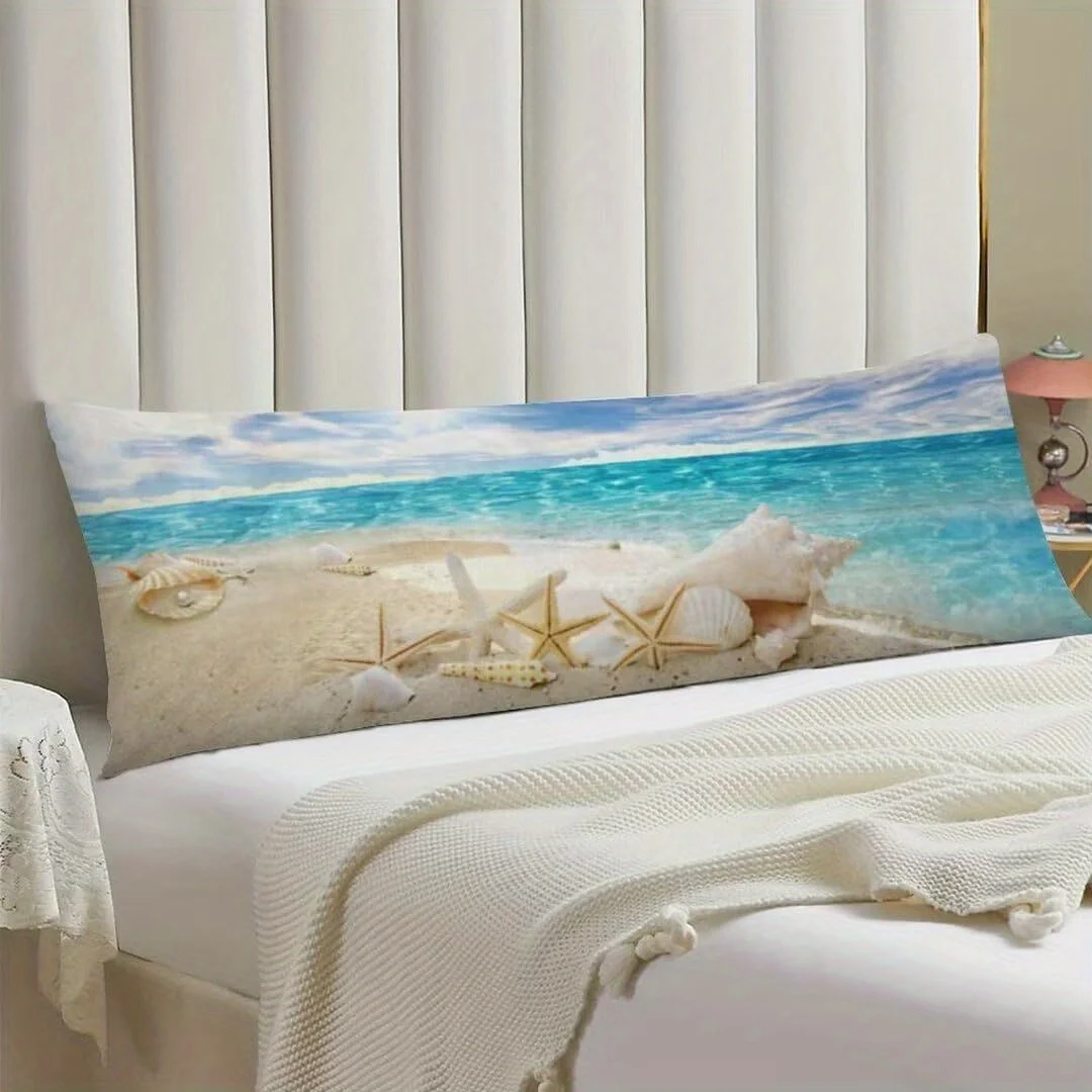 1pc Vintage Beach Pillow Cover - Starfish and Seashell Pattern, Zipper Closure, Machine Washable Soft Decorative Cushion Cover,