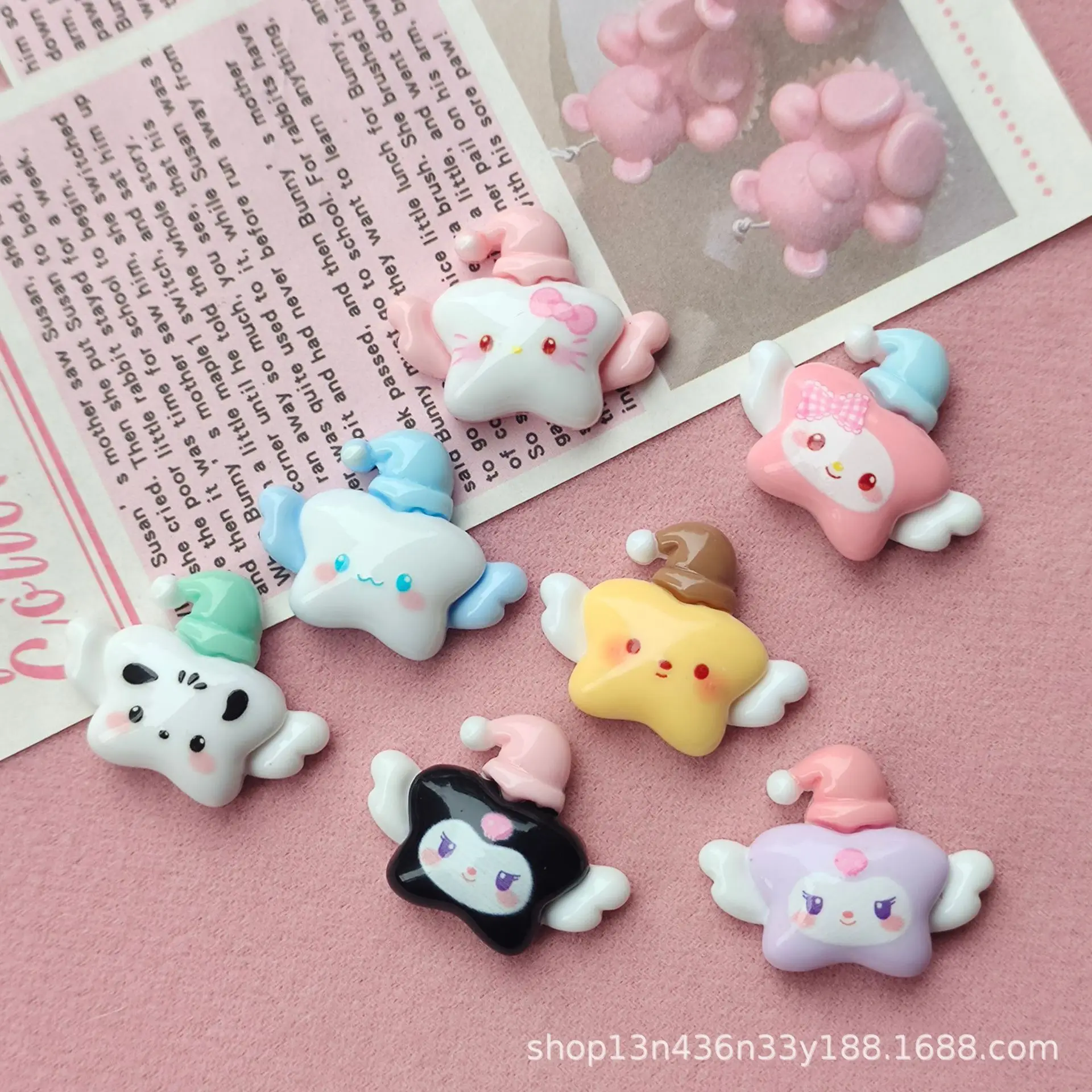 10PCS Kawai 밝은 표면 만화 날개 달린 별 시리즈 수지 플랫 백 스크랩북 입상 DIY 활 장식 액세서리 공예 A27