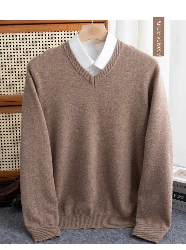100% reiner Merinowollpullover für Herren, V-Ausschnitt, Strickpullover, große Größen, Kaschmir, Herbst/Winter, neuer Langarmpullover, hochwertige Oberteile – Detail 17