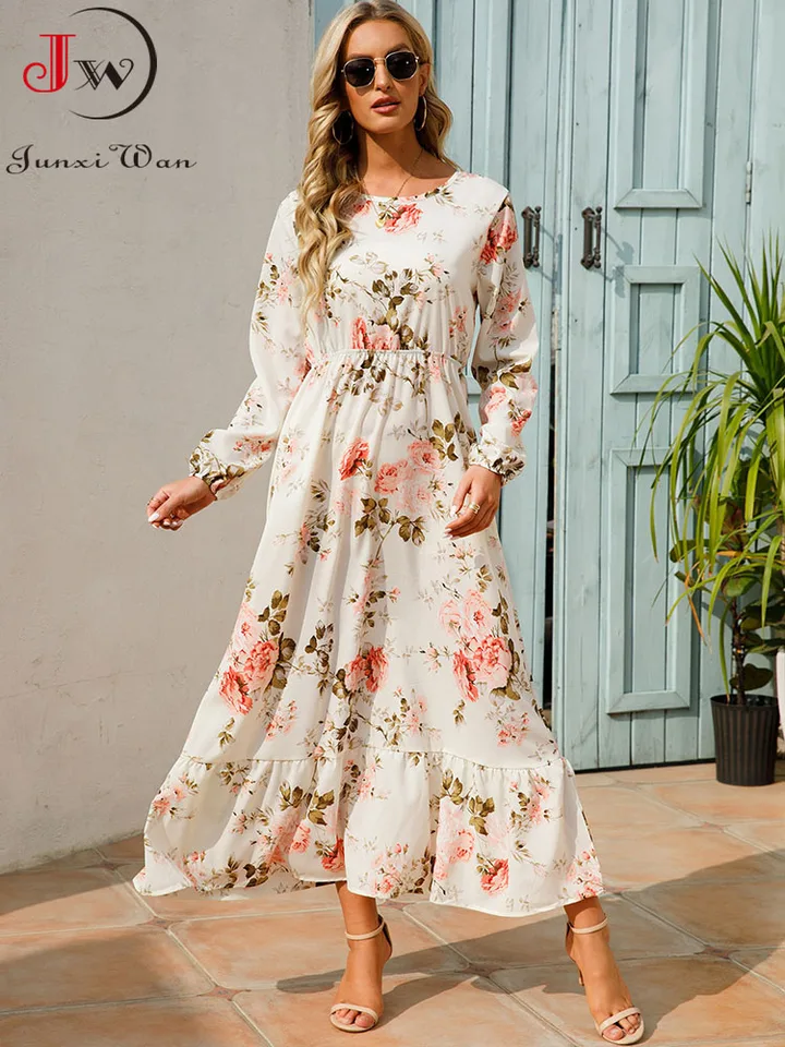 knee length dresses for ladies Baltic Born Womens Katherine Maxi Dress | Cream + Rust Floral