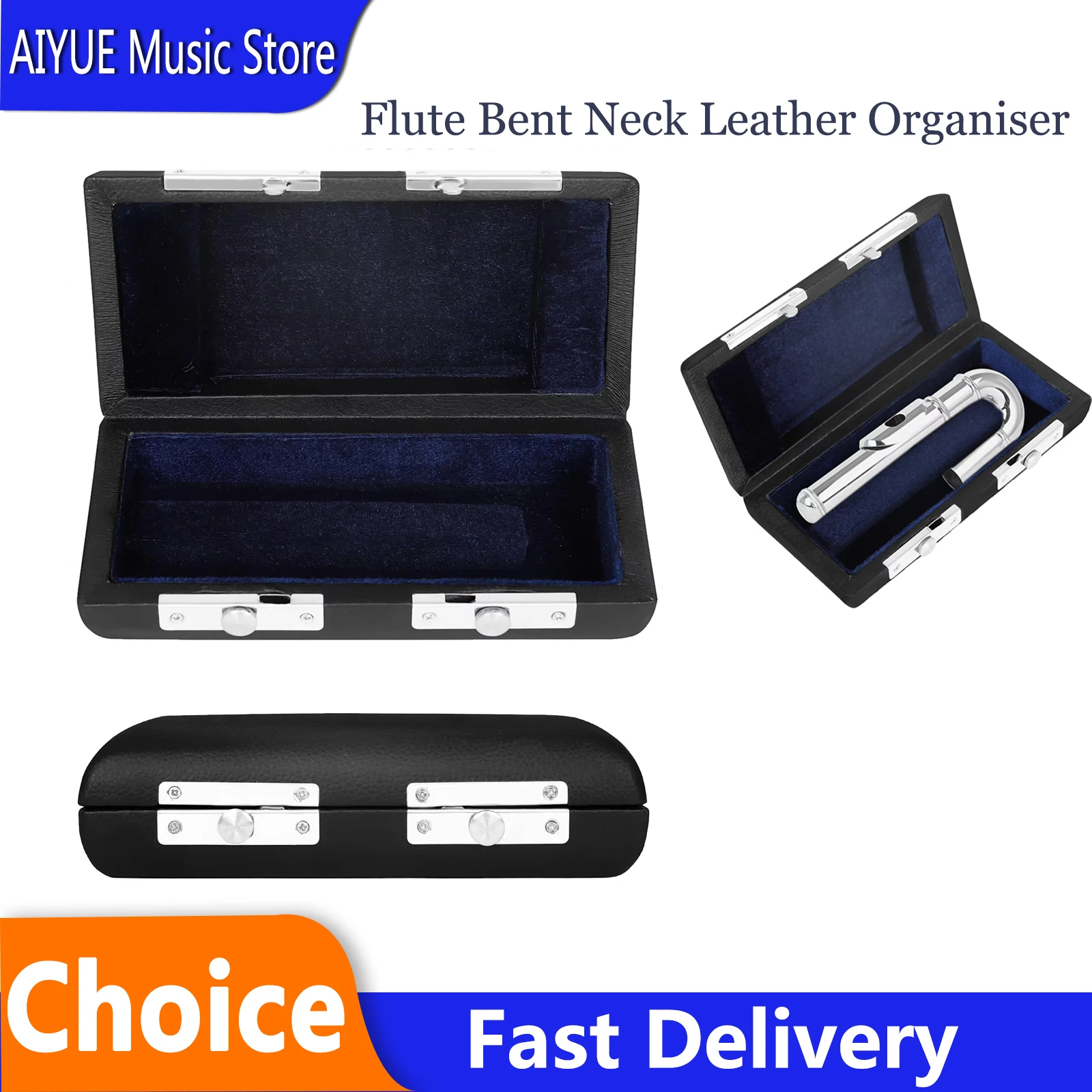 

Flute Bent Neck Leather Organiser Solid Wood Pressure Resistant Flute Head Case Built-in Velvet Instrument Flute Accessories
