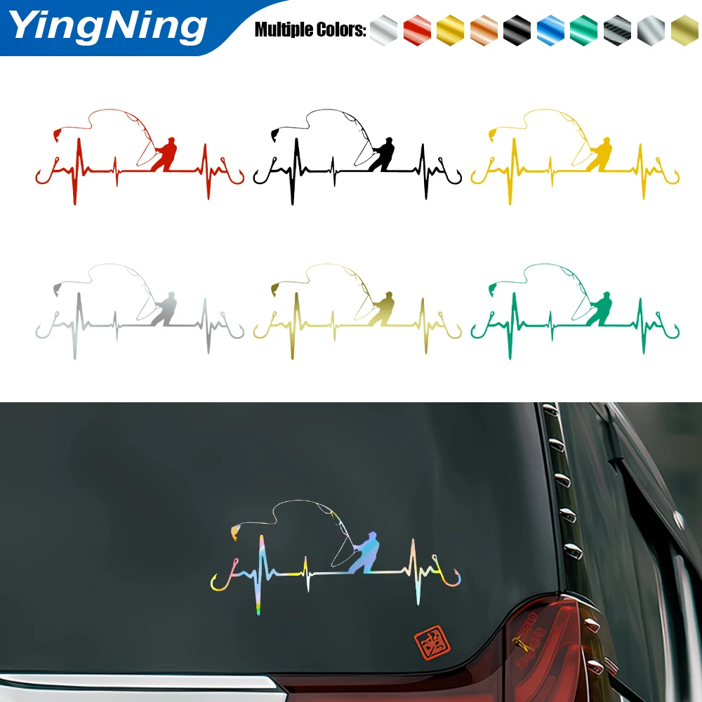 

Funny Fishing Heartbeat Sticker Vinyl Decal for Fisherman Gift Creative Lifeline Fishing Silhouette Car Truck Window Body Decor