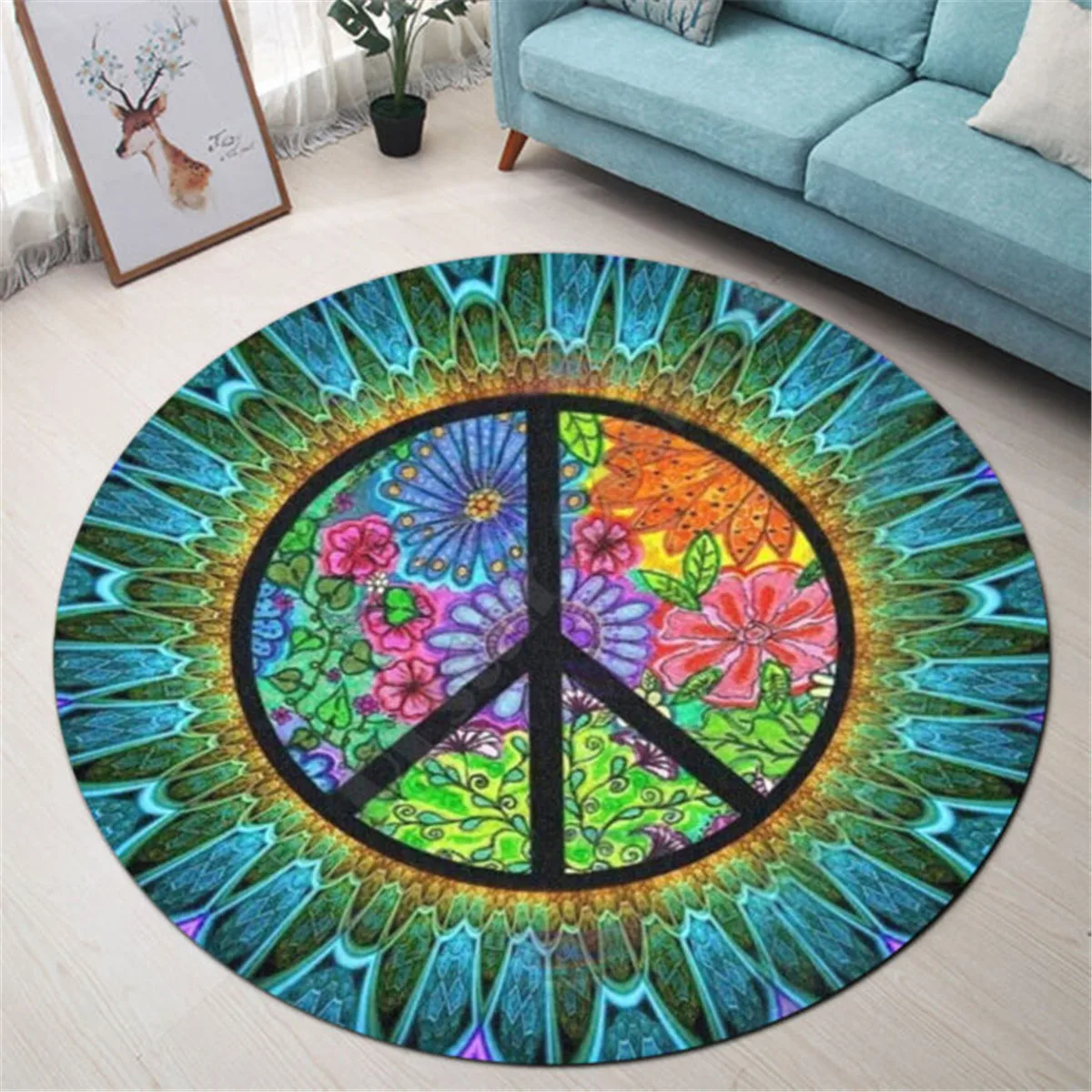 Love Hippie Premium Round Rug 3D Rug Non-slip Mat Dining Room Living Room Soft Bedroom Carpet 02