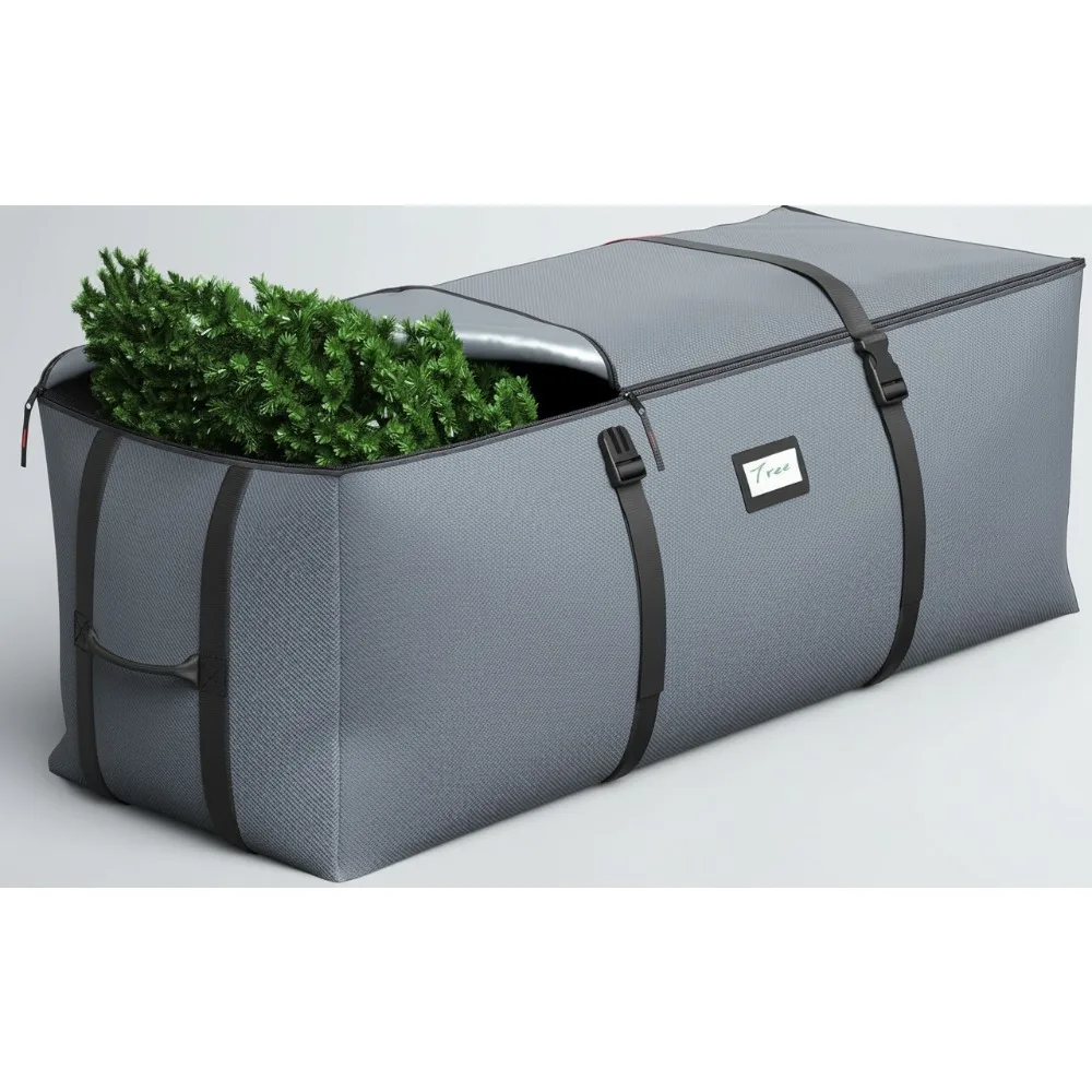 

9ft Christmas Tree Storage Bag with Buckle Straps & Dual Zippers, Waterproof Dustproof PVC Material for Holiday Decorations