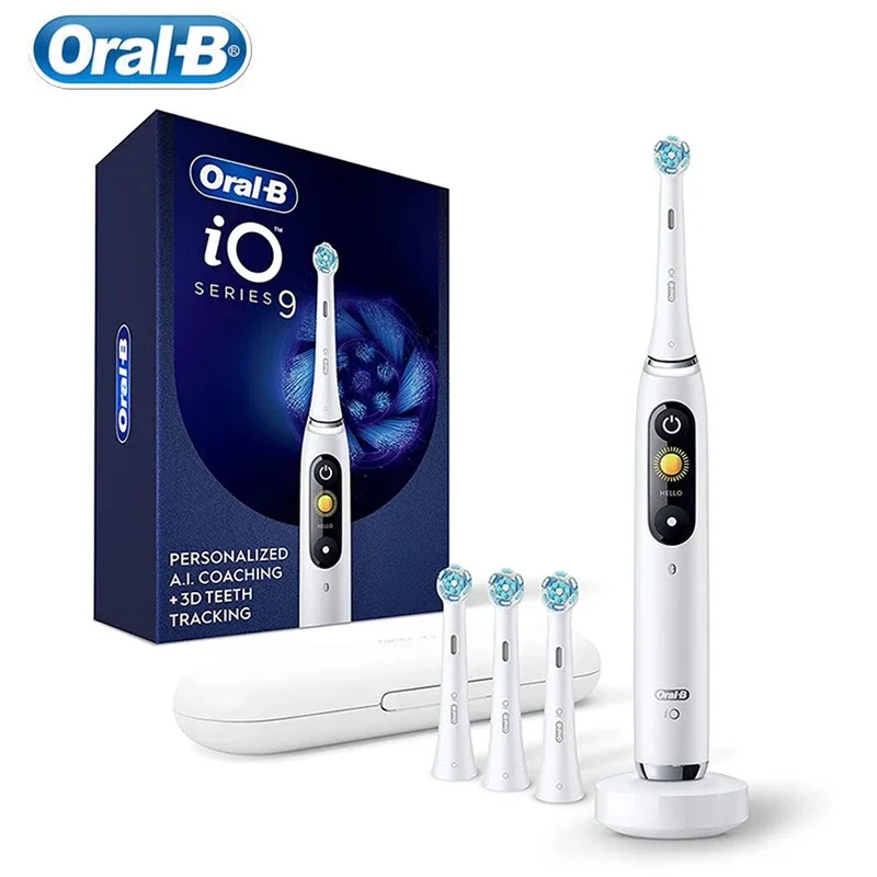 מברשת שיניים חשמלית Oral B iO9 plus 3D חכמה עם 7 מצבים מעקב AI ניקוי מושלם חיישן לחץ טיימר טעינה