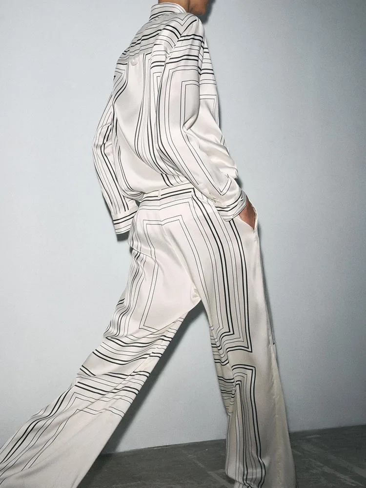 

Spring New Arrival Women's Printed irt Straight Leg Long Pants Faion Set Long Sve Casual Wear