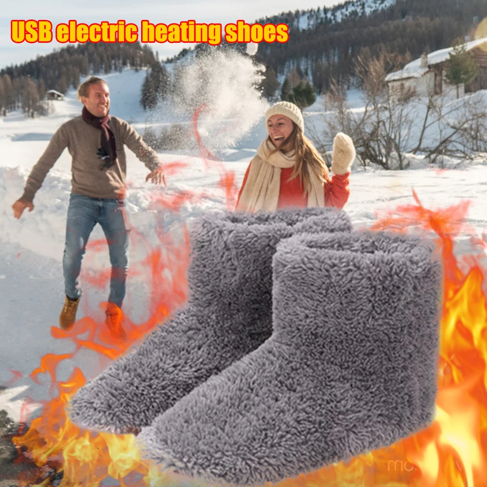 Couples Plush Comfortable USB Charging Foot Warmer Shoes Washable Warm Foot Electric Heated Shoes Home Winter Warming Slipper