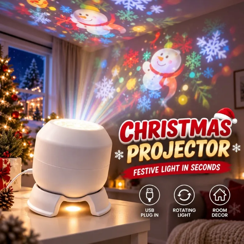 Christmas Projector Light 22 Patterns Rotating LED Projection Lamp Santa Claus Snowflake Elk Xmas Decor Night Light Rechargeable