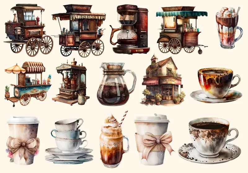 1Pack Vintage Coffee House Sticker DIY Craft Scrapbooking Album Junk Journal Decorative Stickers