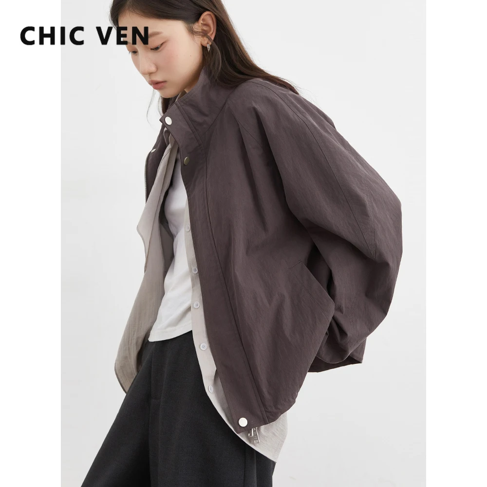 

CHIC VEN Women Jackets Korean Solid Casual Loose Stand-up Collar Drawstring Short Coat Female Clothing Spring Autumn New 2025