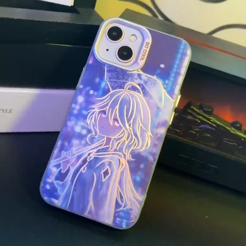 Capa de telefone chuva cidade menina furina focalors para iphone 11 12 13 14 15 16 17 pro max plus air mini genshin impacto capa à prova de choque