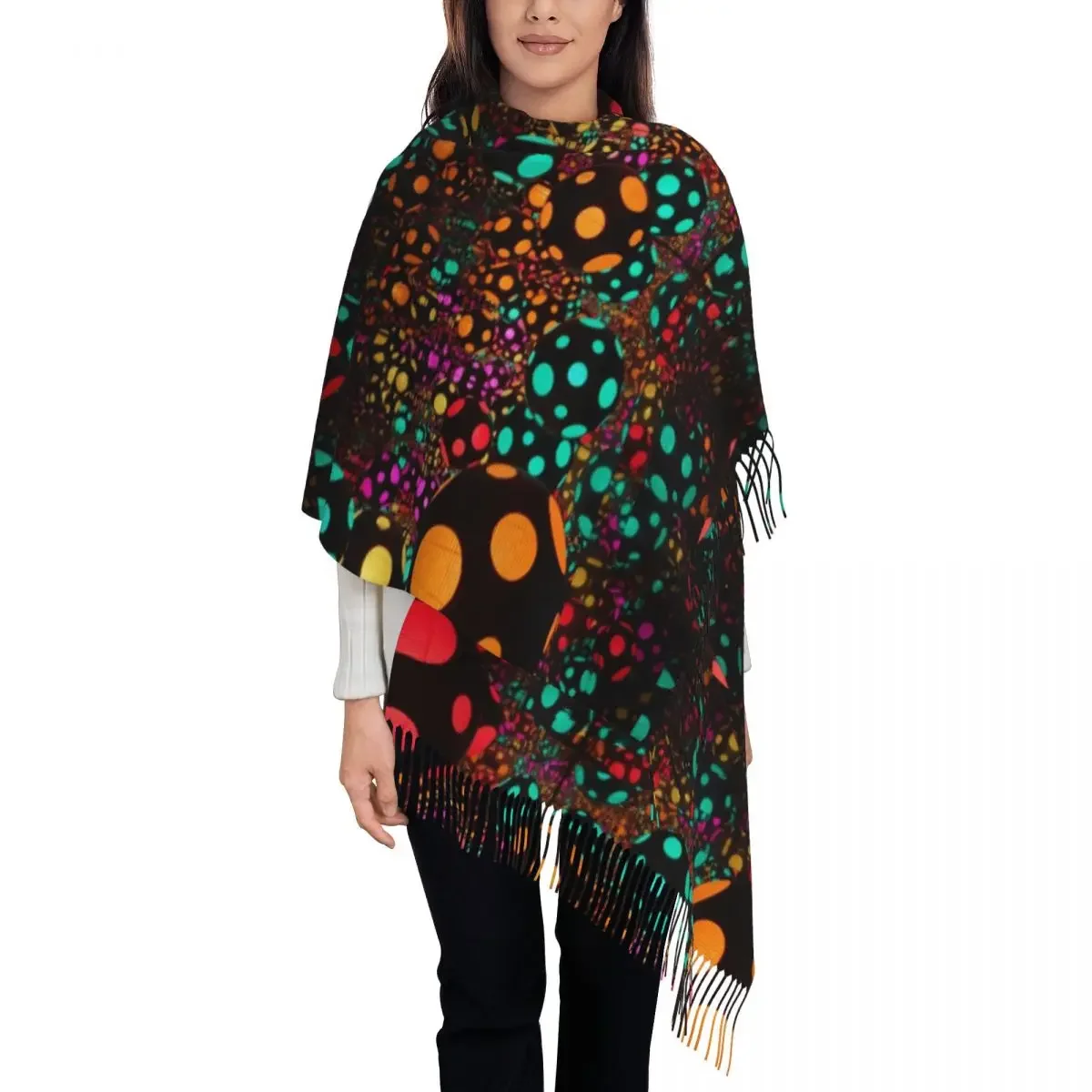 Yayoi Kusama Shawl Wraps for Womens Winter Warm Long Soft Scarf Light Ball Colorful Mystery Reversible Shawl Scarves