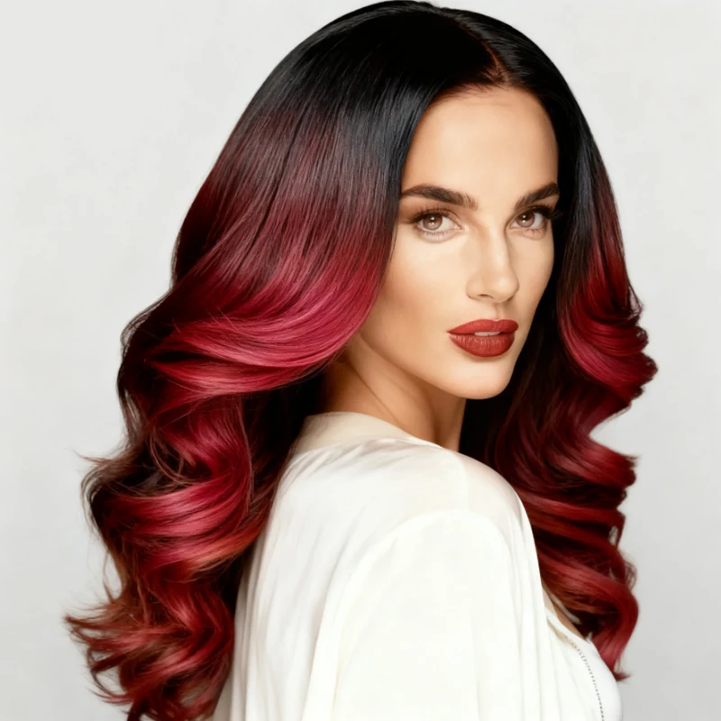 Wave rolled wine red 16 inch synthetic curly wig elegant and smooth, comfortable to wear, suitable for all women to use
